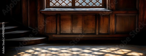 Old wooden stairwell, window light