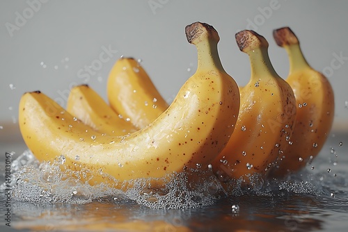 Fresh yellow bananas splashing in water