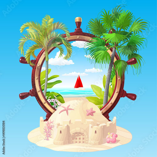 vector sea ocean vintage design. Clipart isolated on blue background