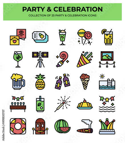 25 Party & Celebration Icons. Festive. Colorful Vector Graphics