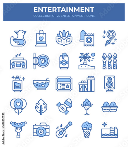 Entertainment Icons. Collection of 25 Fun Party. Summer. and Holiday Icons