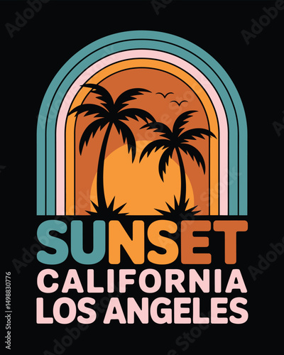 Wallpaper Mural Retro vintage California sunset logo badges on black background graphics for t-shirts and other print production. 70s-style concept. Vector illustration for design.  Torontodigital.ca