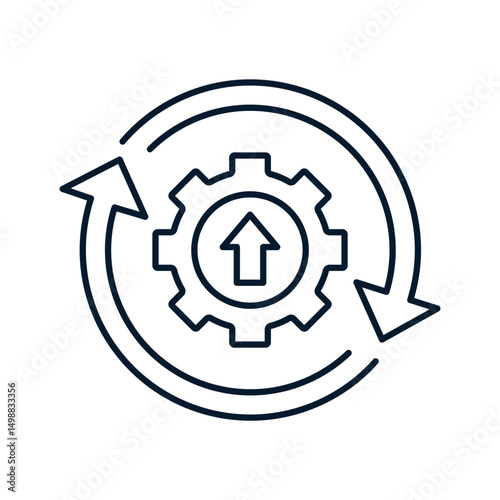 Gear, arrow up. Automation and system update concept. Vector linear icon isolated on white background.