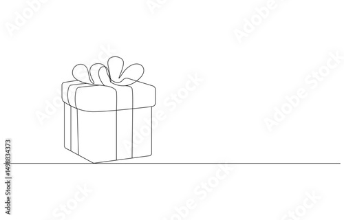 Hand drawn gift box continuous one line icon. Present with ribbon bow single line vector illustration