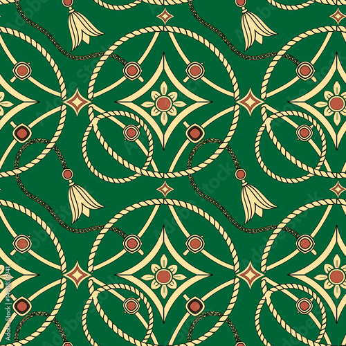 Elegant Equestrian Seamless Pattern Bundle, Horse and Rope Baroque Style Design