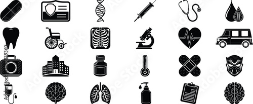 Healthcare silhouette icons white background