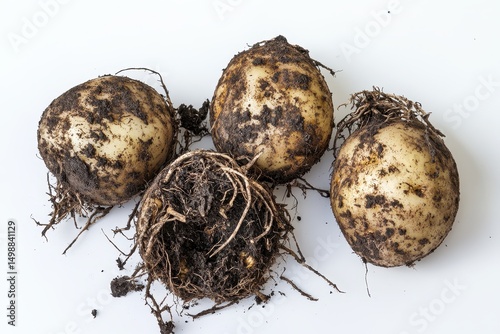 Freshly harvested potatoes with soil showcasing their natural state and earthiness during a farm harvest