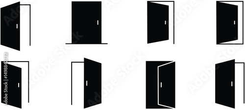 Open door icon set. Login and logout, key, lock, exit, register icons. Vector illustration