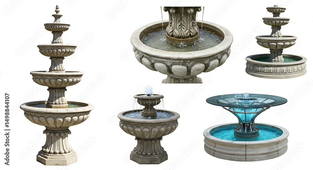 Fototapeta premium Various stone fountain designs
