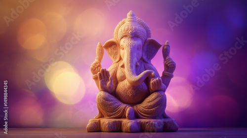 Lord Ganesha sitting pose with warm lights background