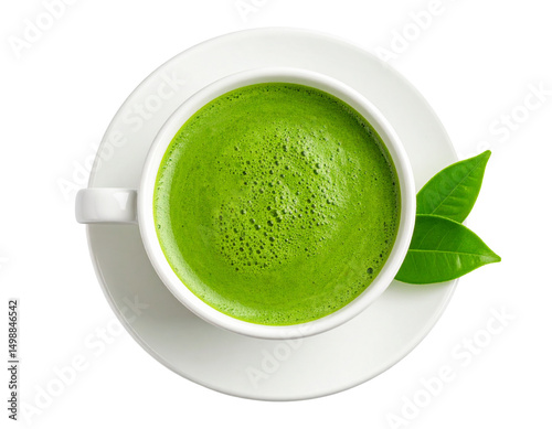 Matcha tea top view and clipping path isolated on transparent background