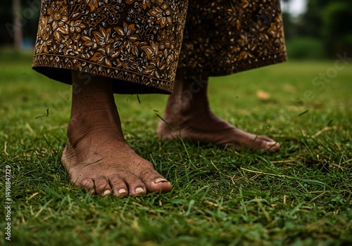 Bare feet resting on green grass
