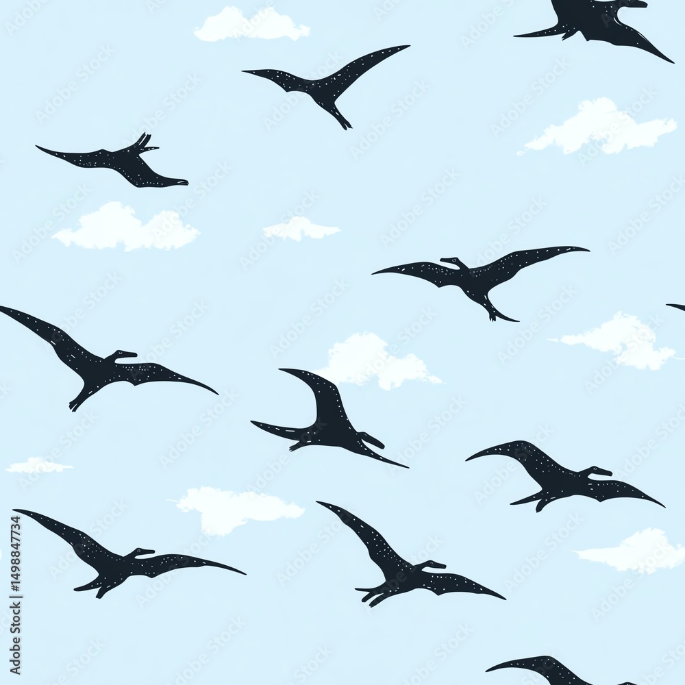 Obraz premium Silhouetted birds flying against a sky backdrop.