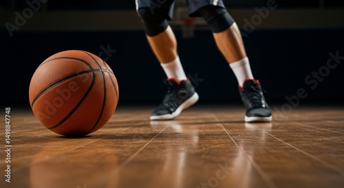 Basketball player with ball on court