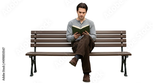 Man reading book on park bench