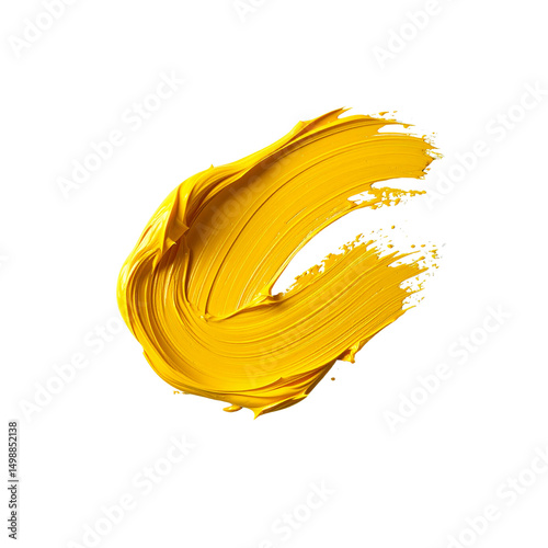 Abstract yellow paint stroke on art oil bold daub on transparent background