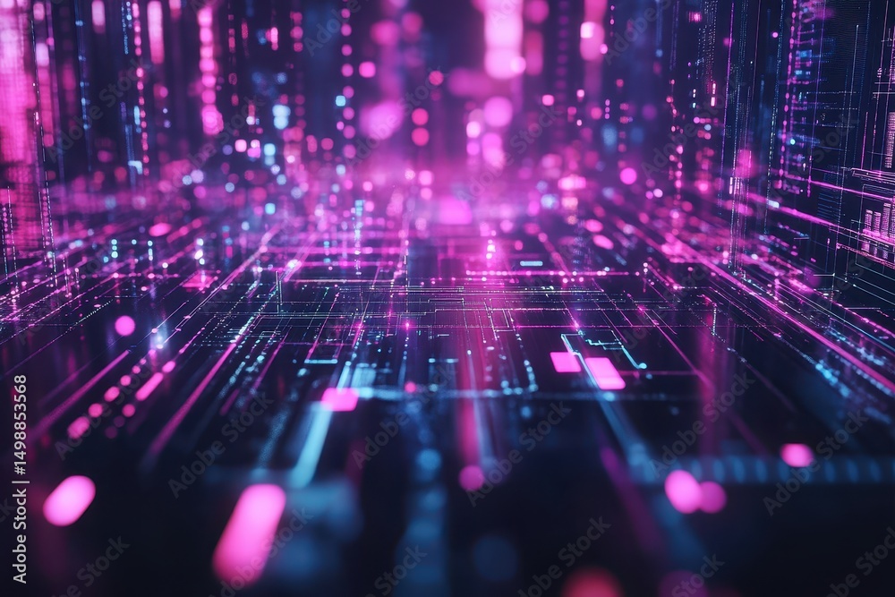 Fototapeta premium Futuristic abstract technology background with vibrant colors and animated elements showcasing advanced digital networks and connectivity in a cyber environment