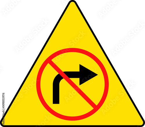 No right turn sign. prohibitory traffic signs. red crossed out circle symbol. arrow pointing to the right. Turning right prohibited
