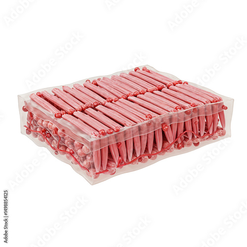 Stratified epithelium cells showing basal lamina and apical surface on transparent background