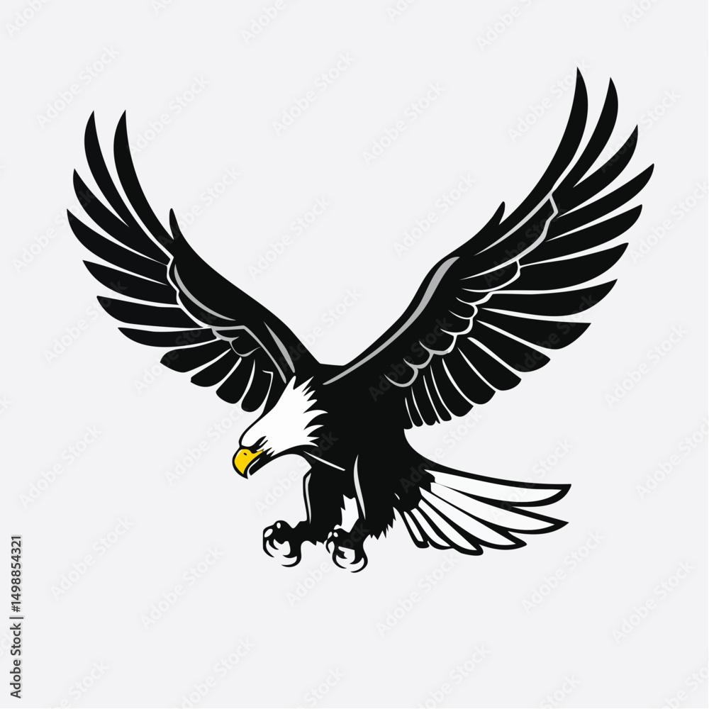 Obraz premium Diving Eagle Silhouette — Flat 2D Minimalist Vector