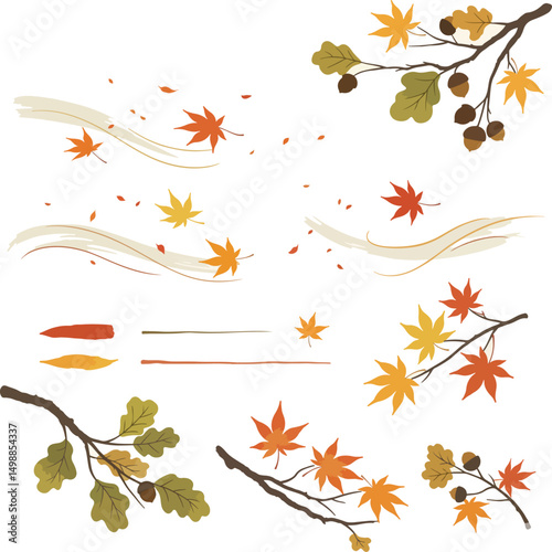 A set of autumn illustrations (decorations, icons, 
Japanese is the same as 
There are fruits, leaves, trees