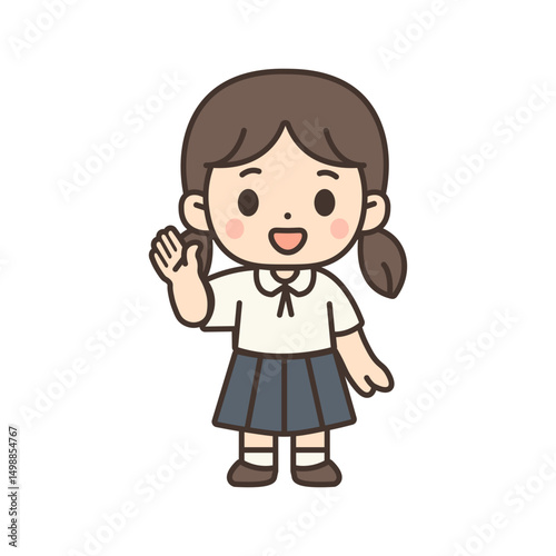 Cute Thai School Girl in Uniform Cartoon Illustration