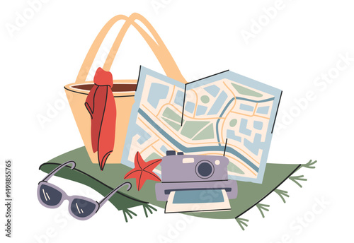 Summer Picnic concept. Picnic Resting outdoors Scene Vector illustration.