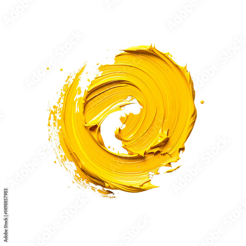Abstract yellow paint swirl on art oil bold daub brush on transparent background