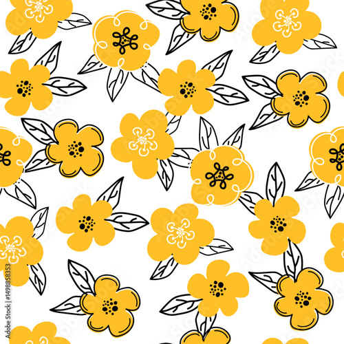 Floral graphic scribble design. Seamless pattern. Set. Abstract minimal flower. Beautiful floral background. Vector art illustration for textile,