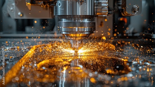 Metal cutting machine in action.  Sparks fly photo
