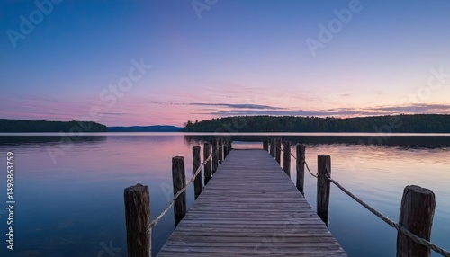 Fototapeta Naklejka Na Ścianę i Meble -  Sunset at a wooden jetty on coniston water in the english lake district with a colourful sky
5