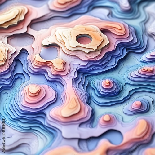 Colorful layered terrain graphic design.