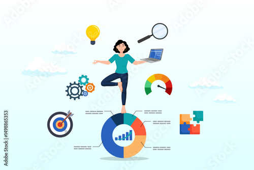 Businesswoman working with data on computer laptop, data analysis, datum analytics or customer insight, graph and chart statistics diagram, forecasting model, predictive or data visualisation concept