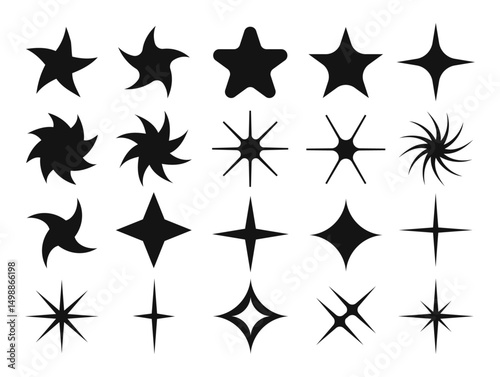 Collection of Black Star Shapes and Burst Icons