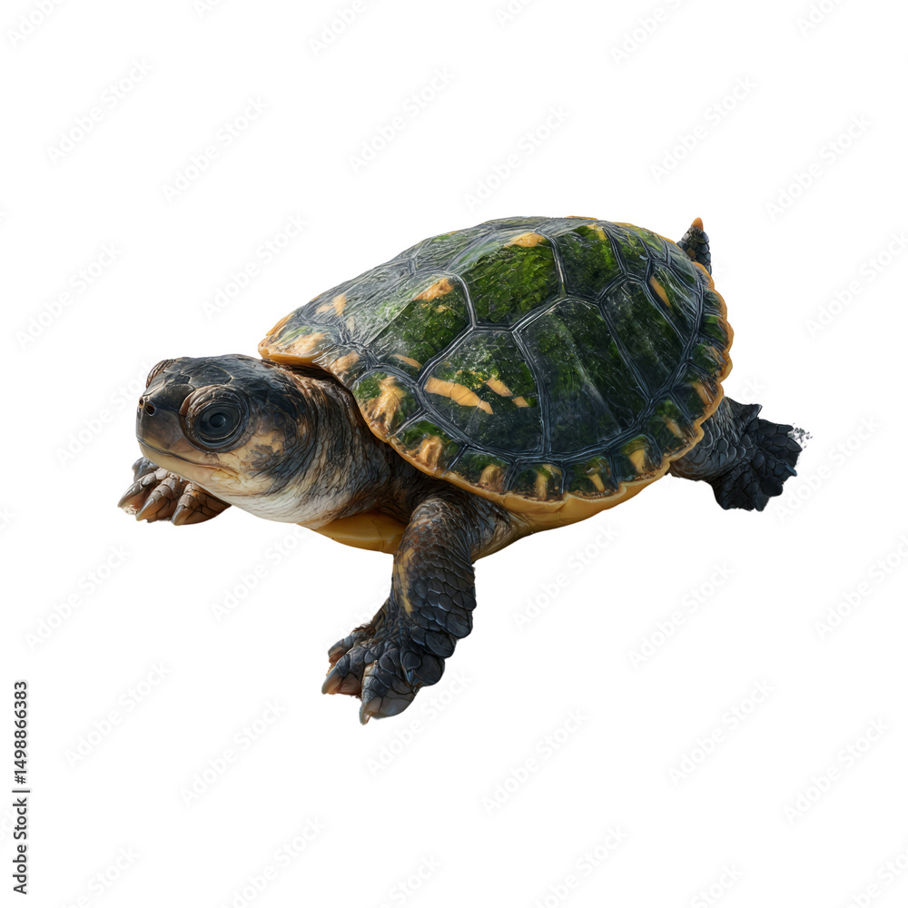 Fototapeta premium Swimming turtle on transparent background nature scene animals in motion close-up view wildlife concept