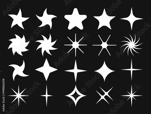 Collection of White Star Shapes on Black