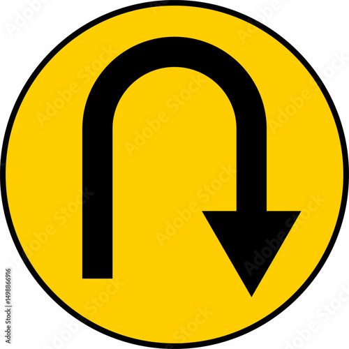 U Turn Sign. sharp turn warning. turn u sign. driving navigation icon. traffic direction and Road safety. warning road sign
