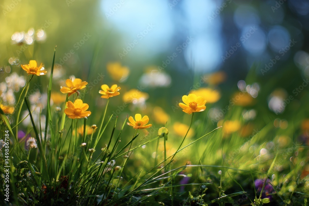 Fototapeta premium Sunny Meadow with Yellow Flowers