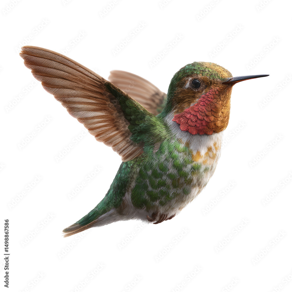 Obraz premium Hummingbird in flight nature setting animal image transparent background vibrant colors captivating viewpoint