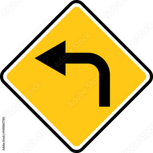 Left Turn symbol.  sharp turn warning. turn left sign. driving navigation icon. traffic direction and Road safety. warning road sign
