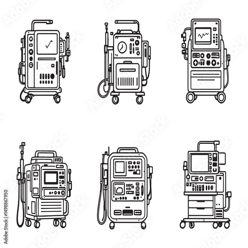 Anesthesia machine detailed line art vector illustration medical equipment