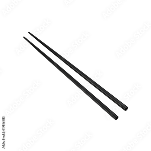 Elegant black chopsticks pair isolated on eat food on transparent background