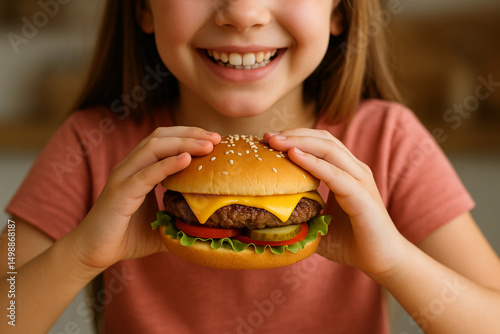 girl eating hamburger