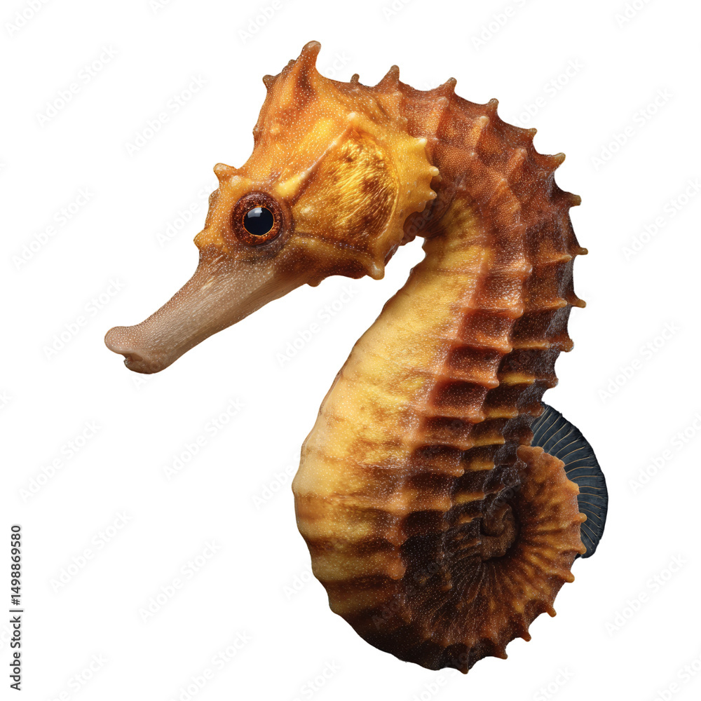 Fototapeta premium Seahorse swimming gracefully underwater world transparent background marine environment side view nature concept
