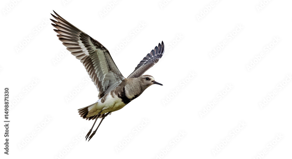 Obraz premium Grey Plover in Flight: Wings Spread, Black Armpits, White Underwings