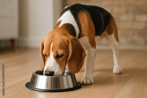 beagle dog eating food
