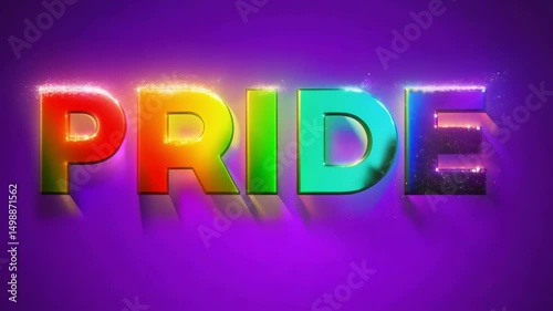 3d render colorful pride text animation. Vibrant gradient neon text animated video.