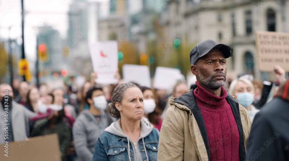Diverse Crowd at Urban Protest Holding Signs Diverse Crowd at Urban Protest Holding Signs