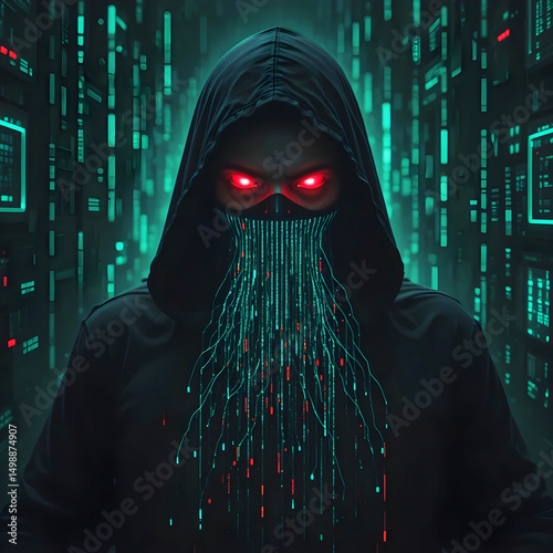 A hacker in a hoodie, representing the threat of cybercrime,Concept of cybersecurity and hacking