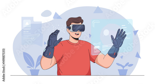 VR Experience with Futuristic Gloves and Interface